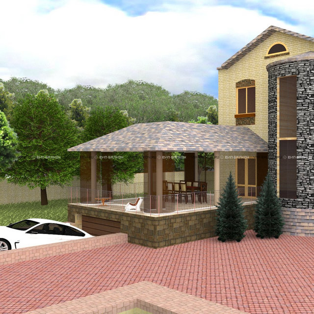 3D проект беседки с безрамным остеклением