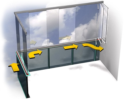 схема безрамного остекления балкона